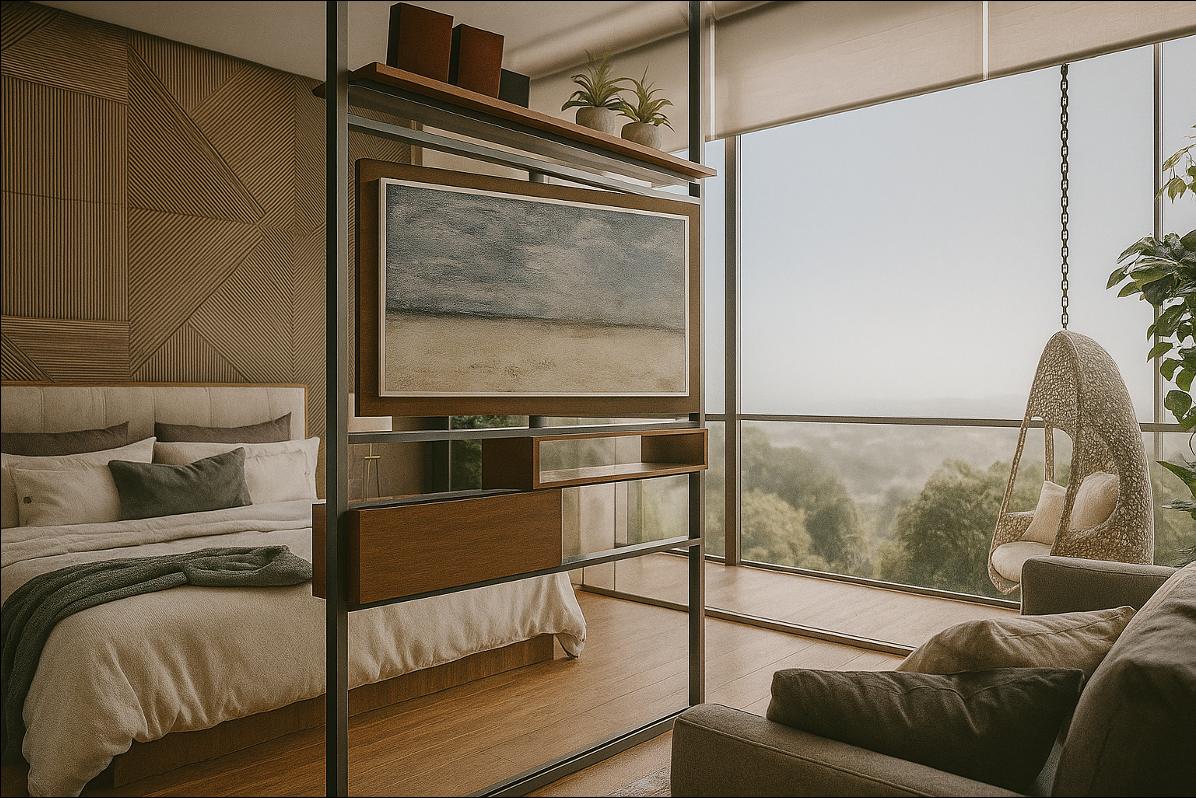 Dormitorio con el nuevo lenguaje de materiales cálidos