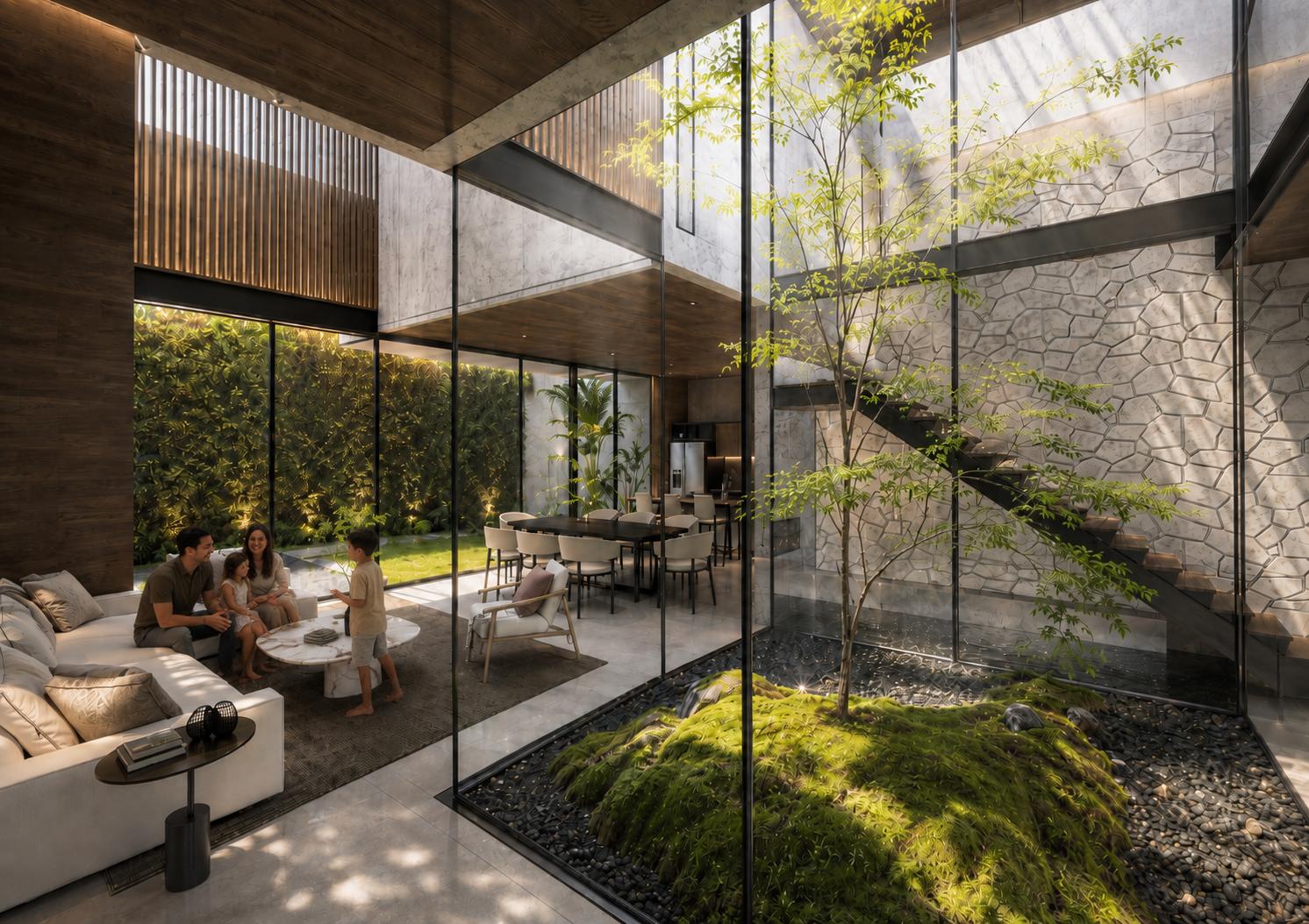 El patio central: luz natural y vida social alrededor del vacío