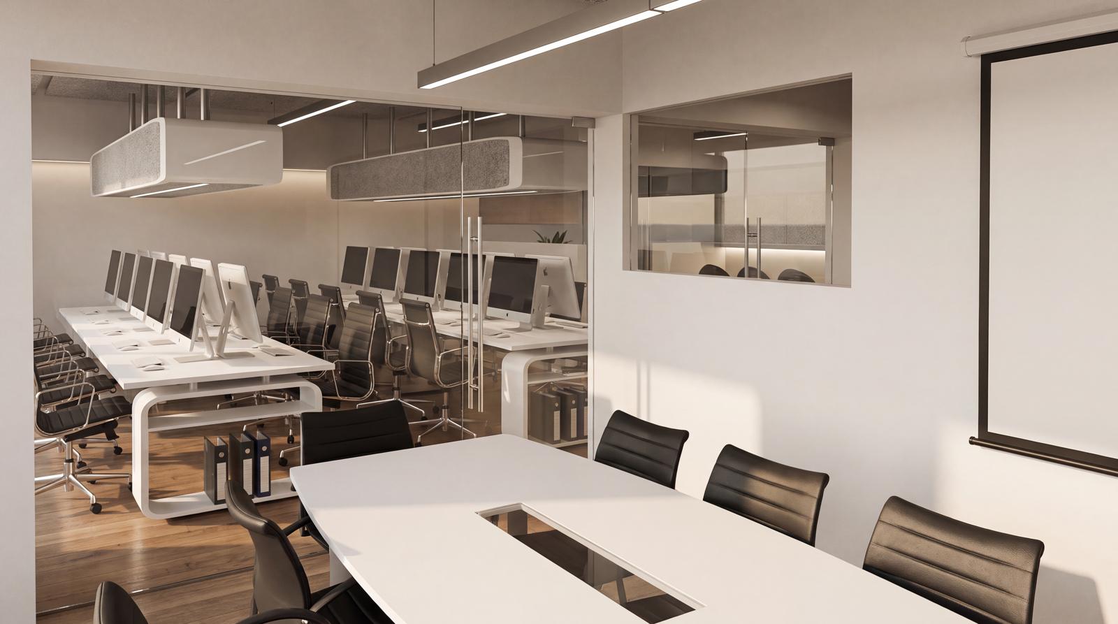 La sala de reuniones con cerramiento de vidrio